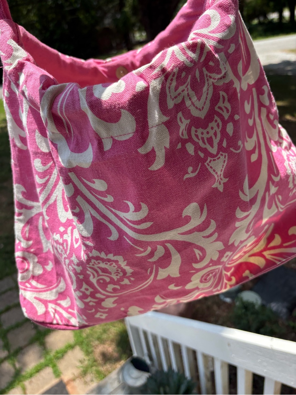 Pink Floral Canvas Shoulder Bag - Unbranded